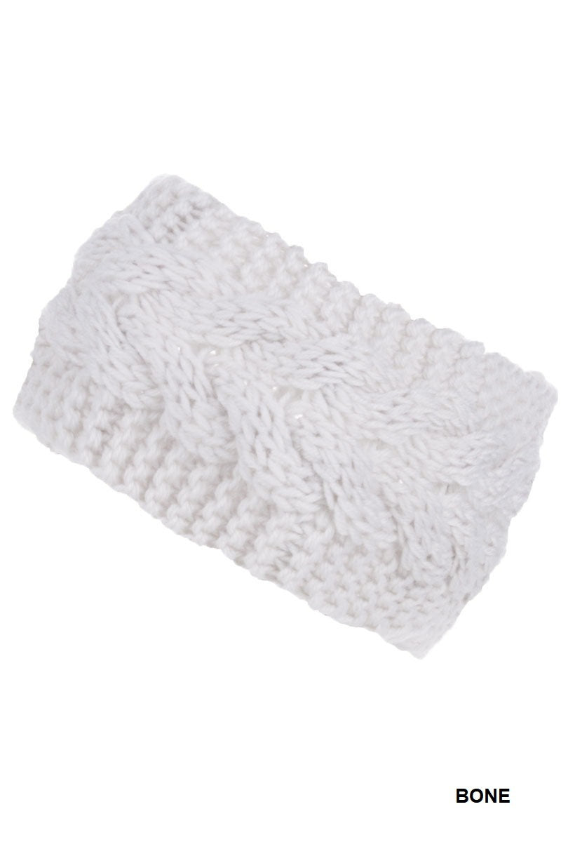 Women's Crochet Cable Knitted Headband Warmer - Bone