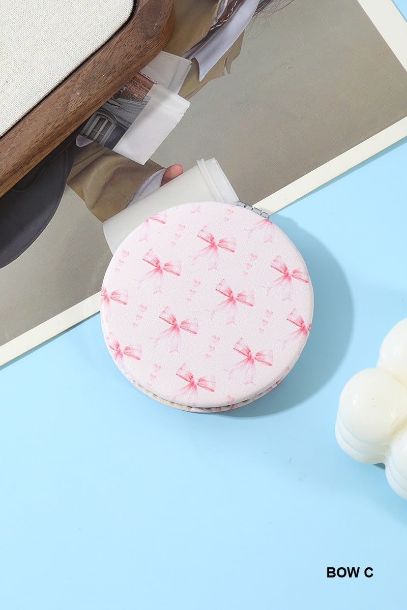Bow Design Double Sided Folding Mini Hand Mirror