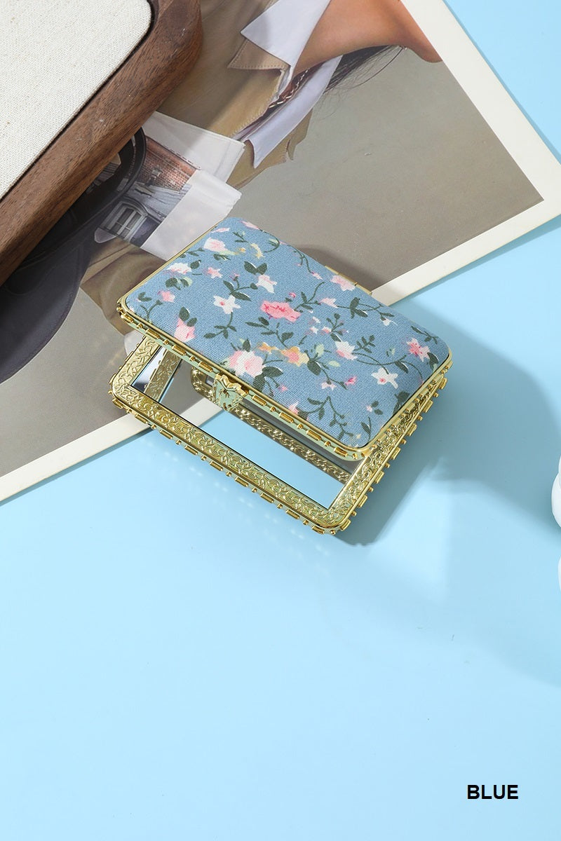 Floral Design Double Sided Folding Mini Hand Mirror