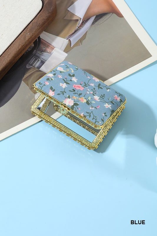 Floral Design Double Sided Folding Mini Hand Mirror