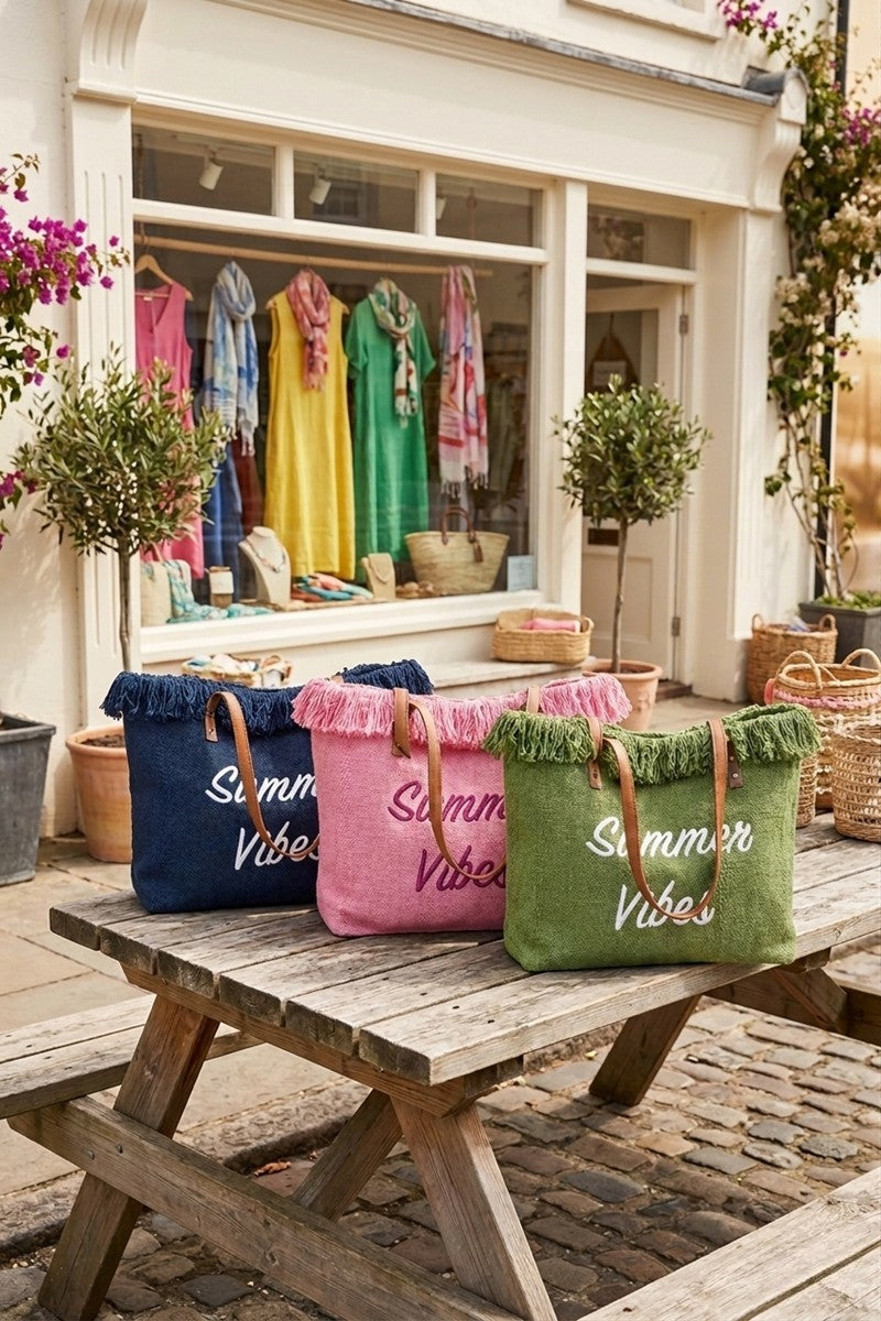 Zenana Summer Vibes Fringe Canvas Tote Bag - Fuchsia