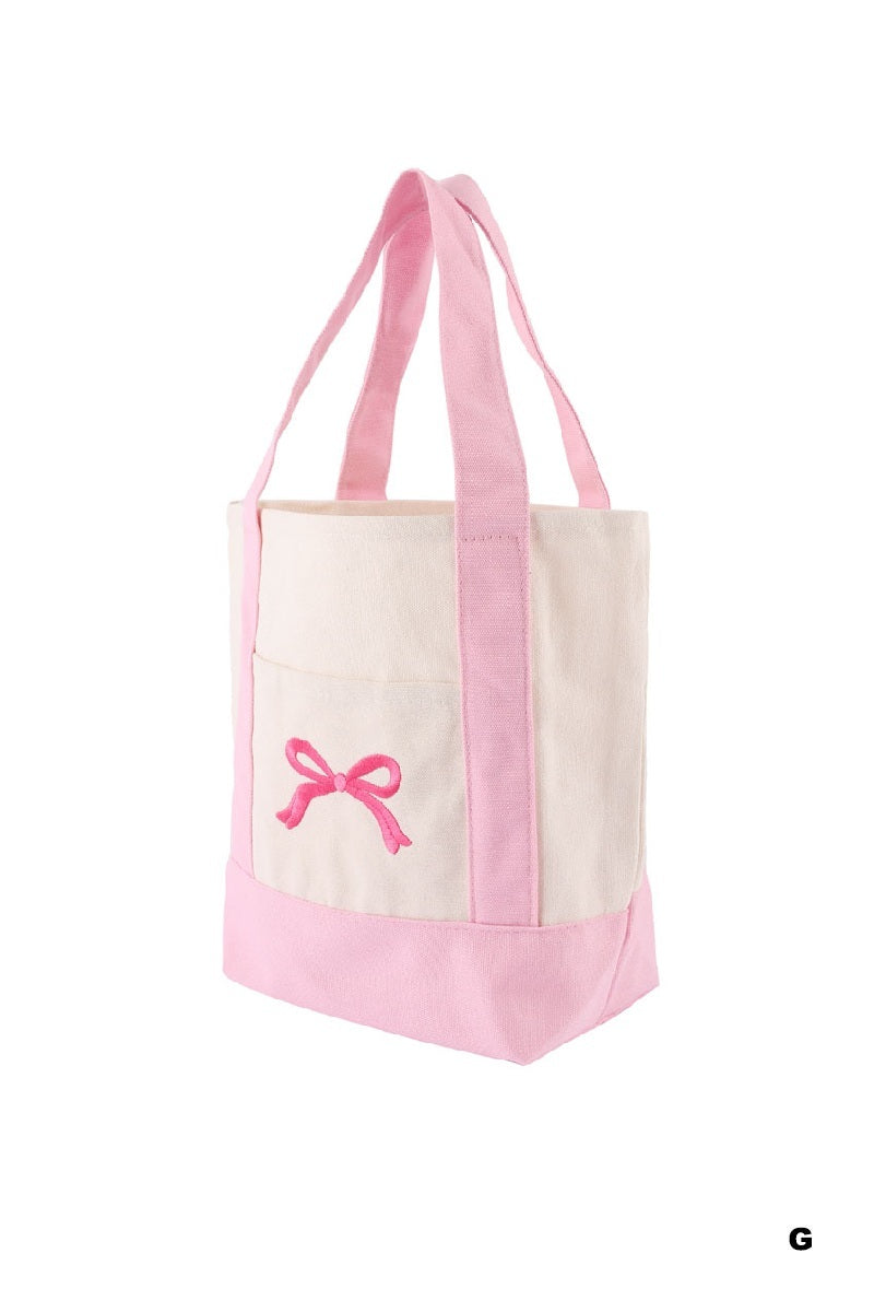 Mini canvas tote bag - pink bow