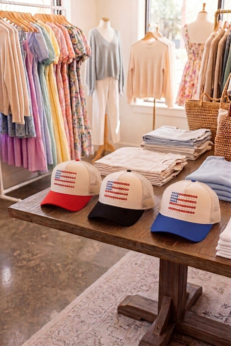 Star floral american flag two tone mesh snapback hat