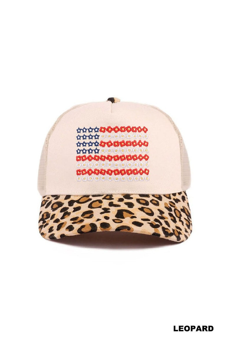 Star floral american flag two tone mesh snapback hat