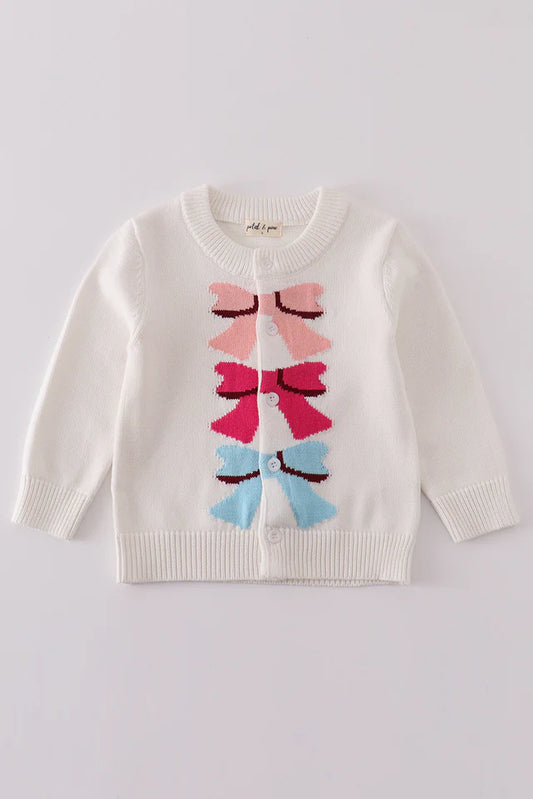 Abby & Evie Girl's White Bow Tie Cardigan Sweater - Size 7