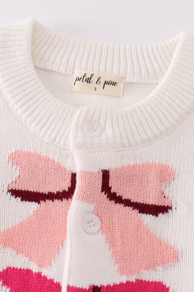 Abby & Evie Girl's White Bow Tie Cardigan Sweater - Size 7