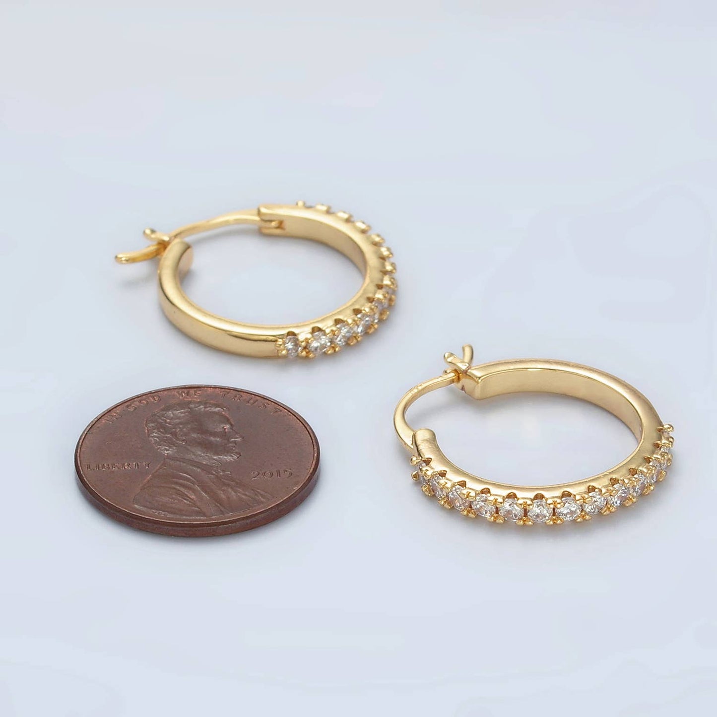 24K Gold Filled CZ Micro Paved Latch Hoop Earrings