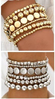 JOSSLYN MULTI BALL CHAIN BEAD MIX STRETCHABLE BRACELET