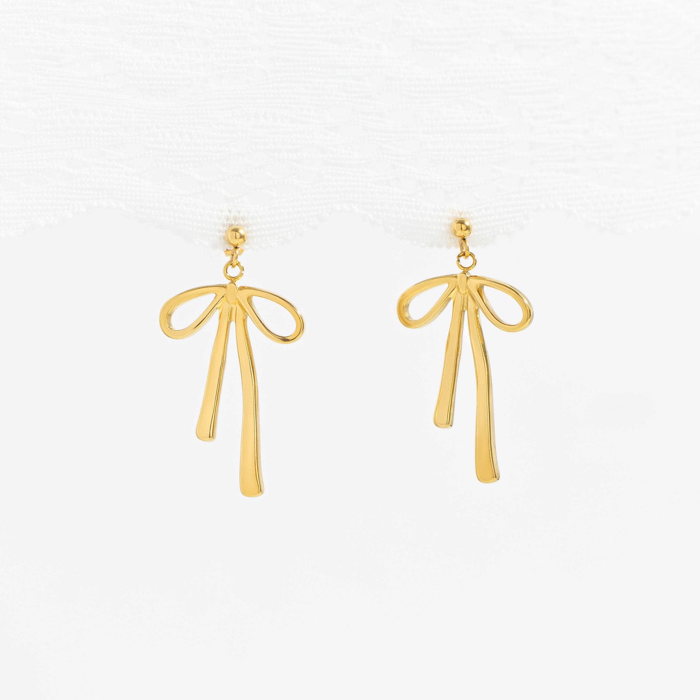 18K Gold PVD Stainless Steel Ribbon Bow Earrings