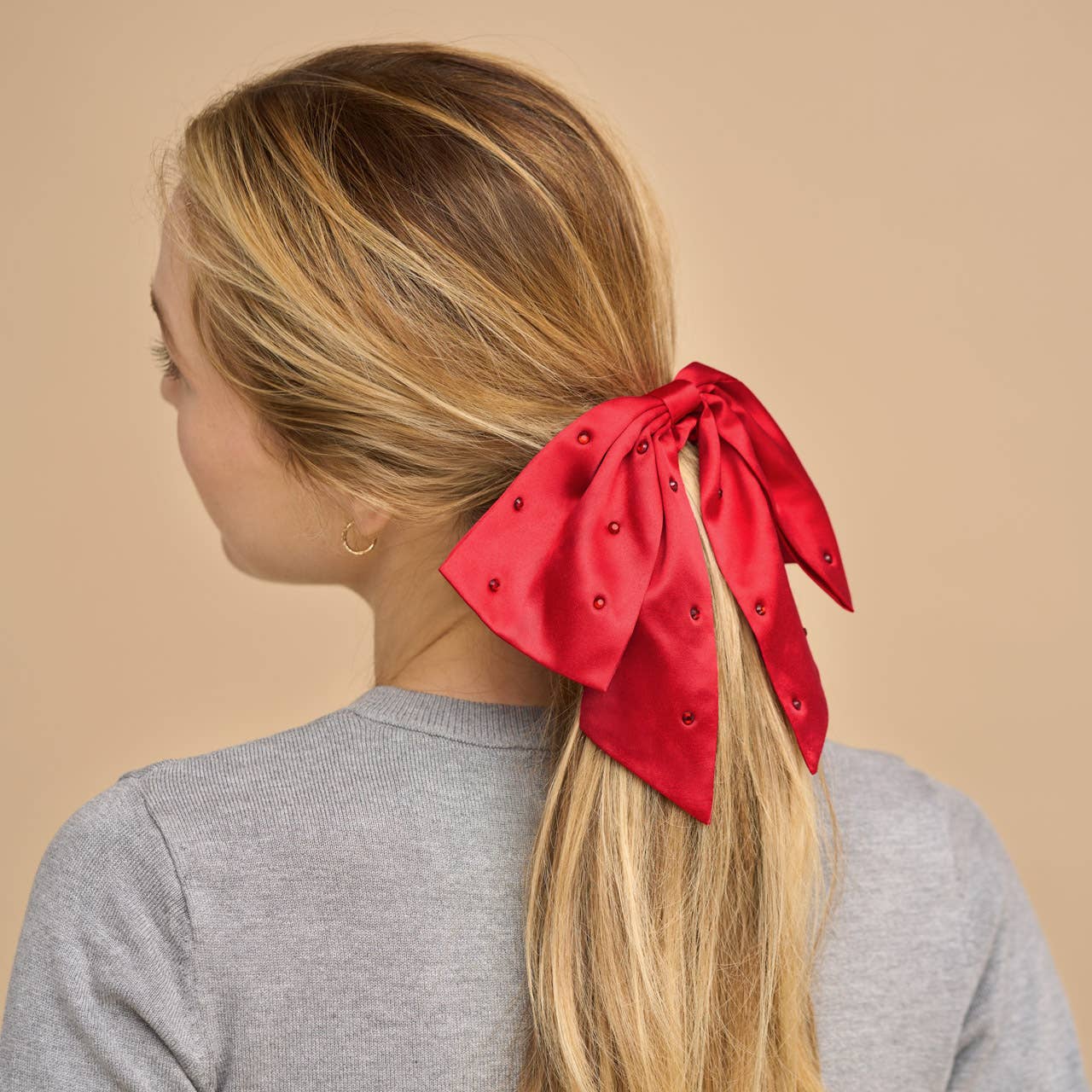 KITSCH Holiday Satin & Rhinestone Bow Scrunchie