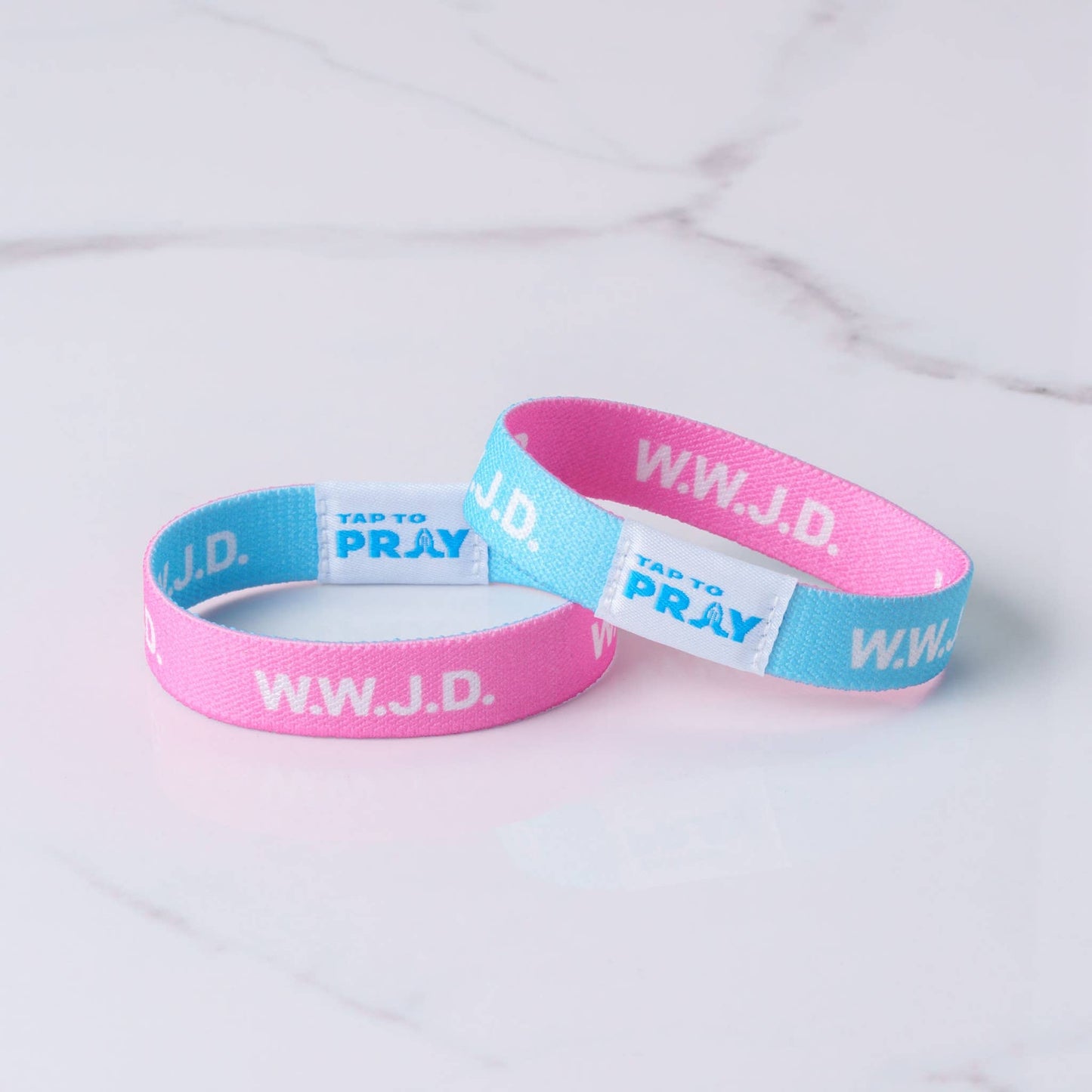 Tap To Pray Wristbands - Blue & Pink WWJD - X-Small