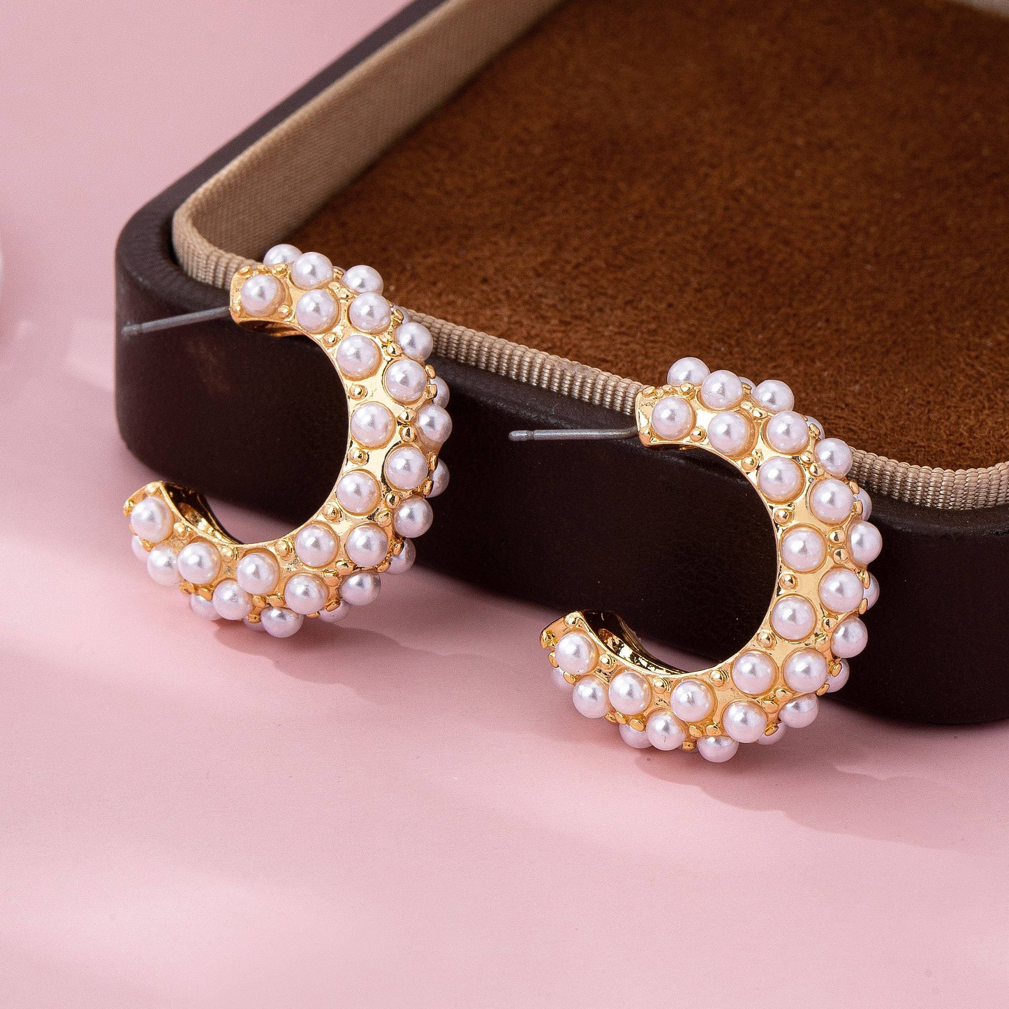 JOSSLYN Gold-Tone Multi-Pearl C-Hoop Earrings