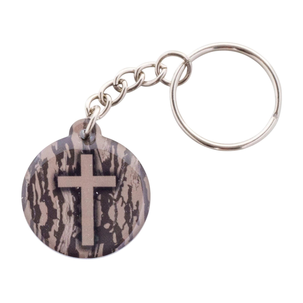 Versible - Tap To Pray™ - Acrylic Keychain Tree Bark Camo + Cross Versible