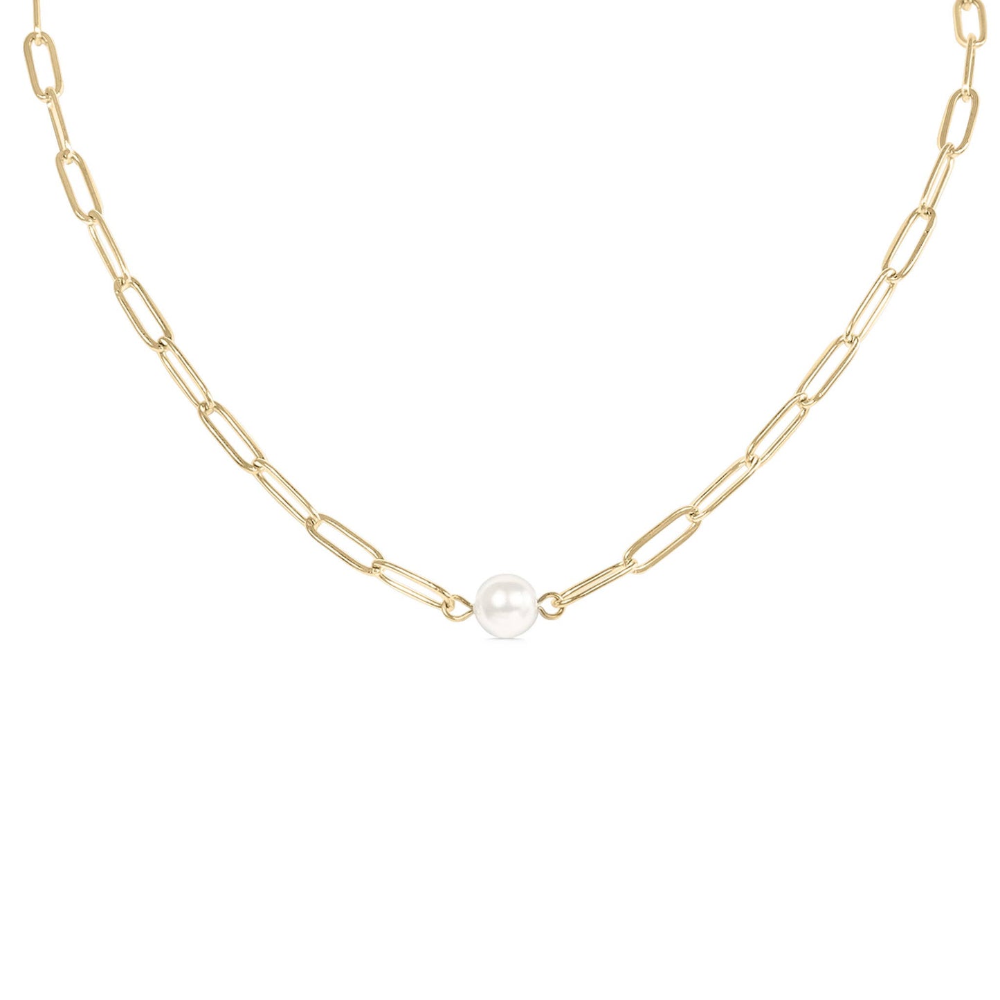Gold Paperclip Necklace With Pearl