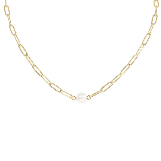 Gold Paperclip Necklace With Pearl WJW