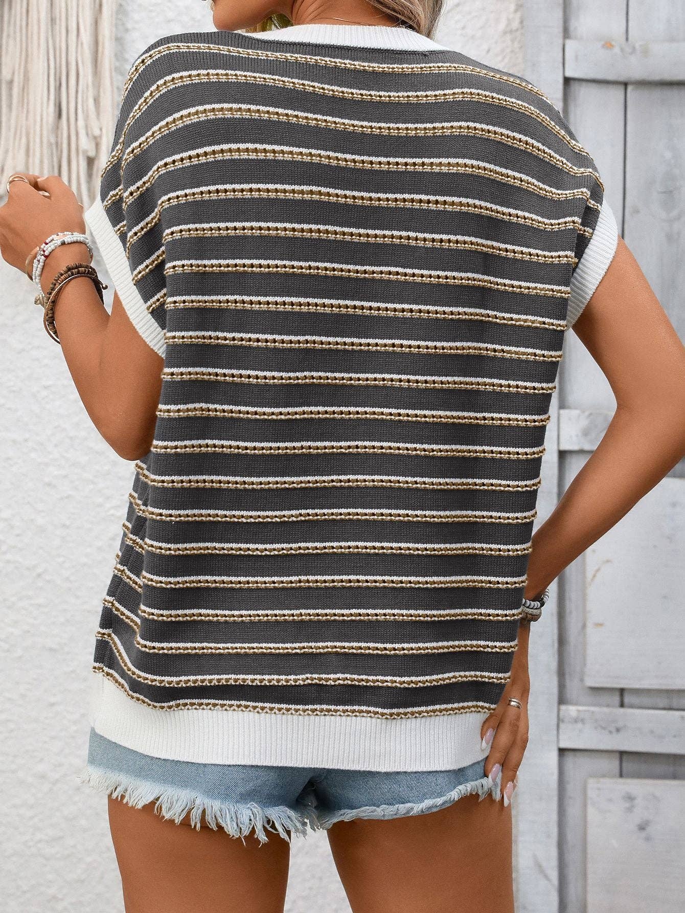 Lovesoft  Striped Knit Short Sleeve Top for Women Casual Summer Wear