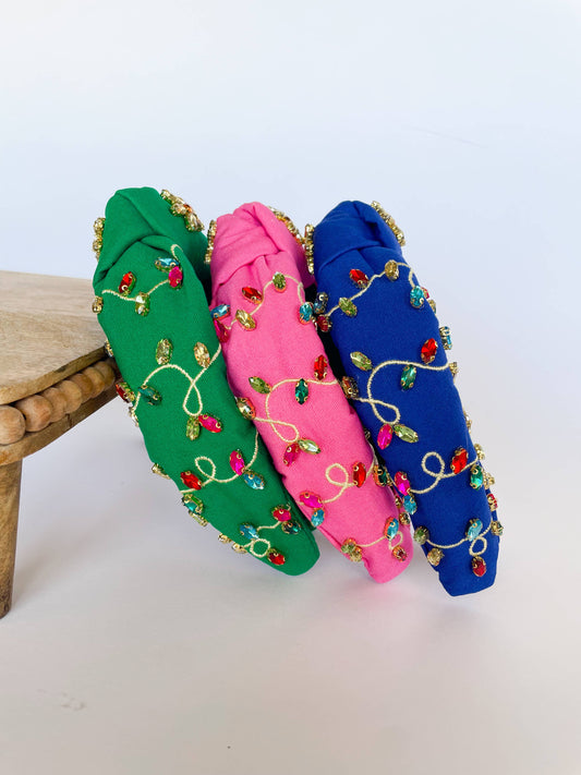 Rhinestone Embellished Christmas Light Headbands Knot Top