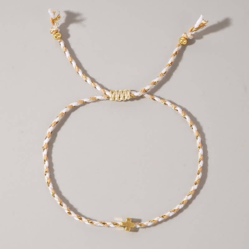 JOSSLYN 18K STAINLESS STEEL CORDED CROSS CHARM BRACELET