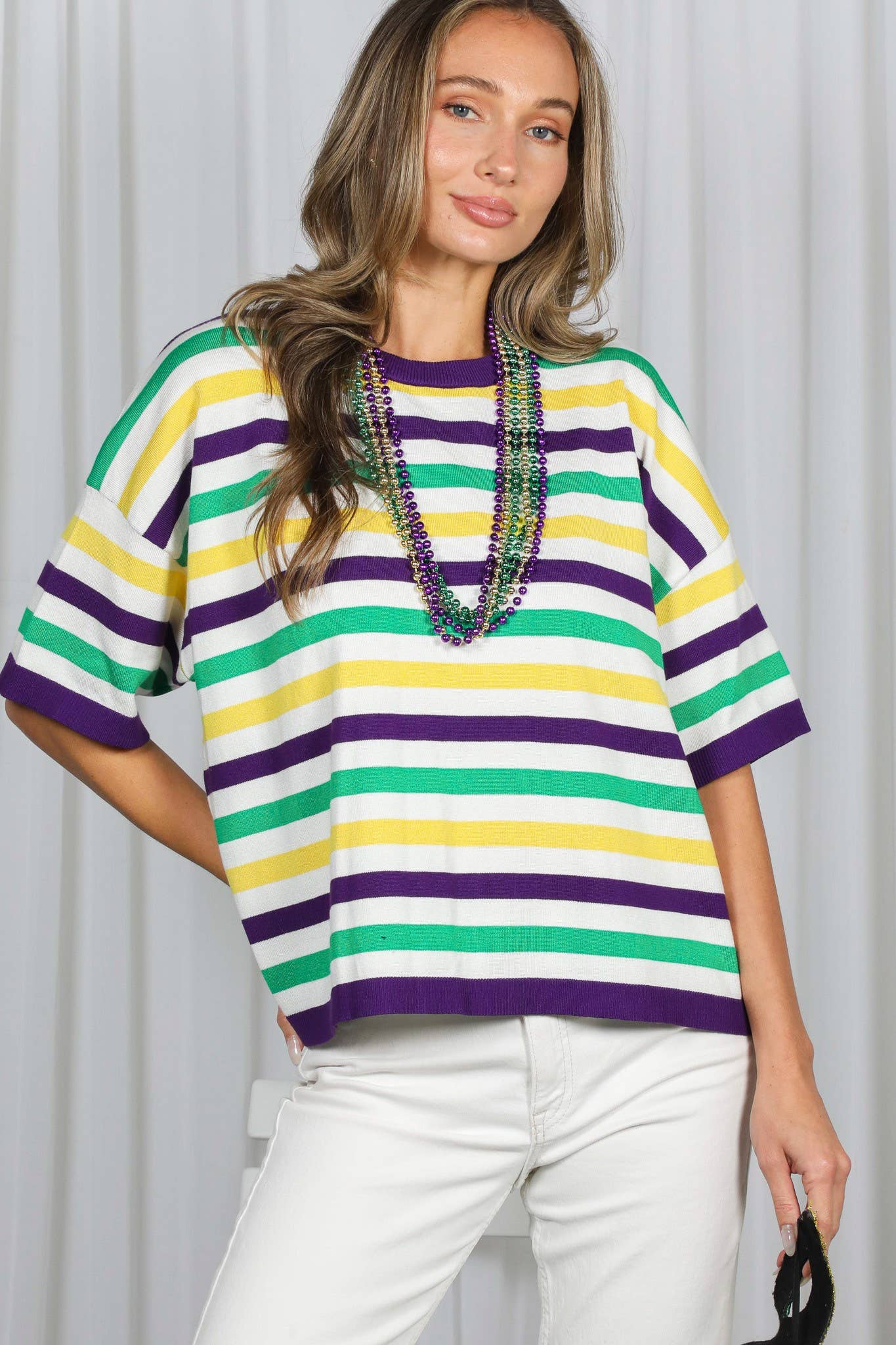 Vine & Love - Mardi Gras Multi Color Stripe Knitted Sweater Top