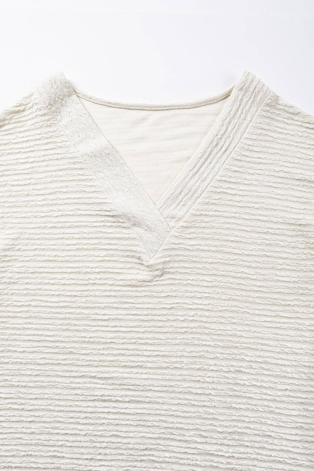 Lovesoft  Pale Khaki Textured Wide Sleeve V Neck T Shirt