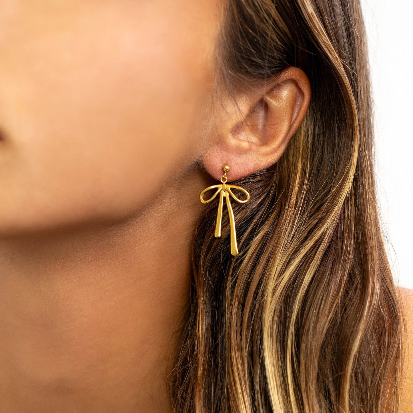 18K Gold PVD Stainless Steel Ribbon Bow Earrings