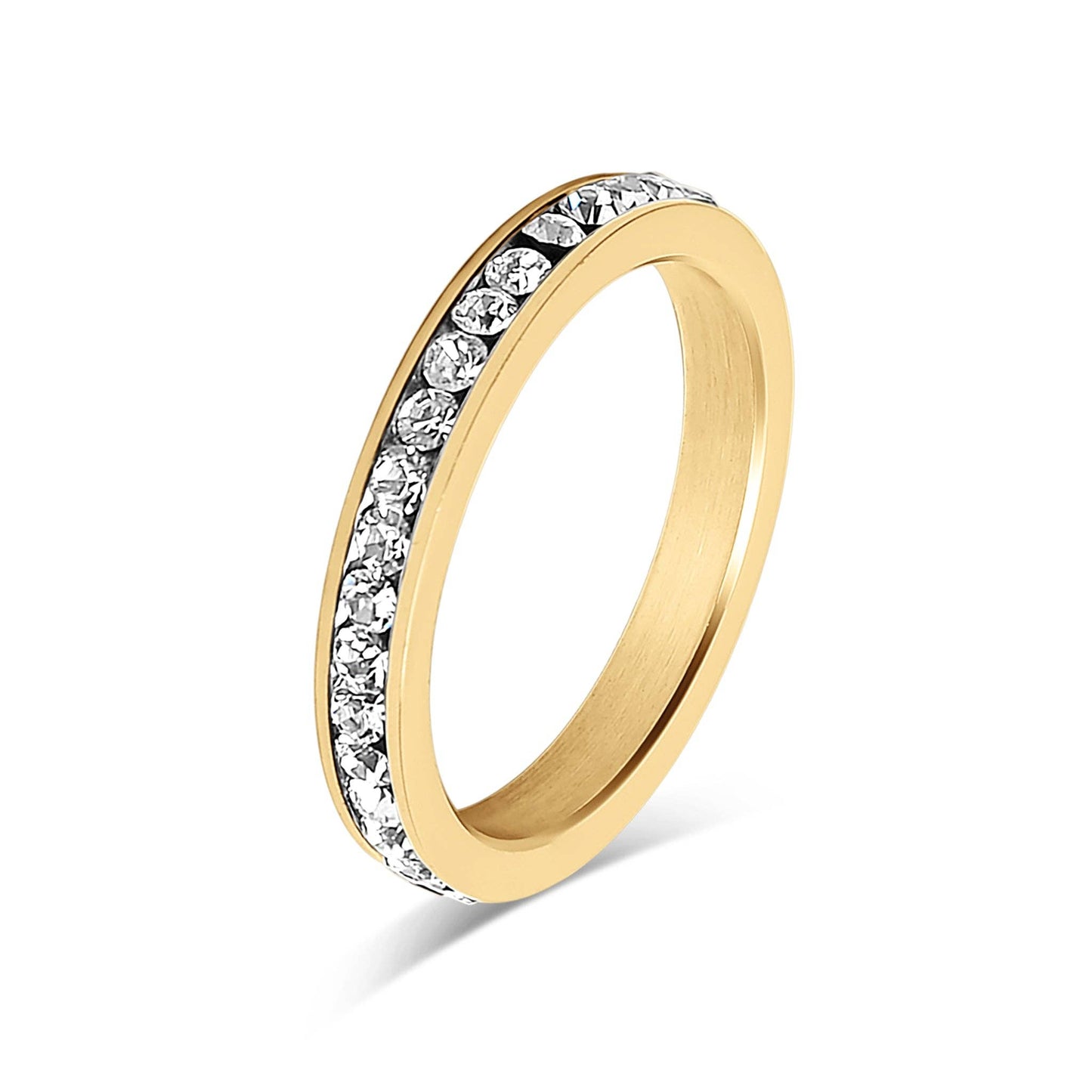18K Gold PVD CZ Eternity Stainless Steel Ring - October - Size 10
