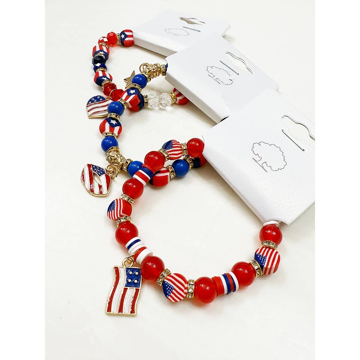 Love and Repeat - 3-Kind Mix Beaded Stretch USA Charm Bracelet