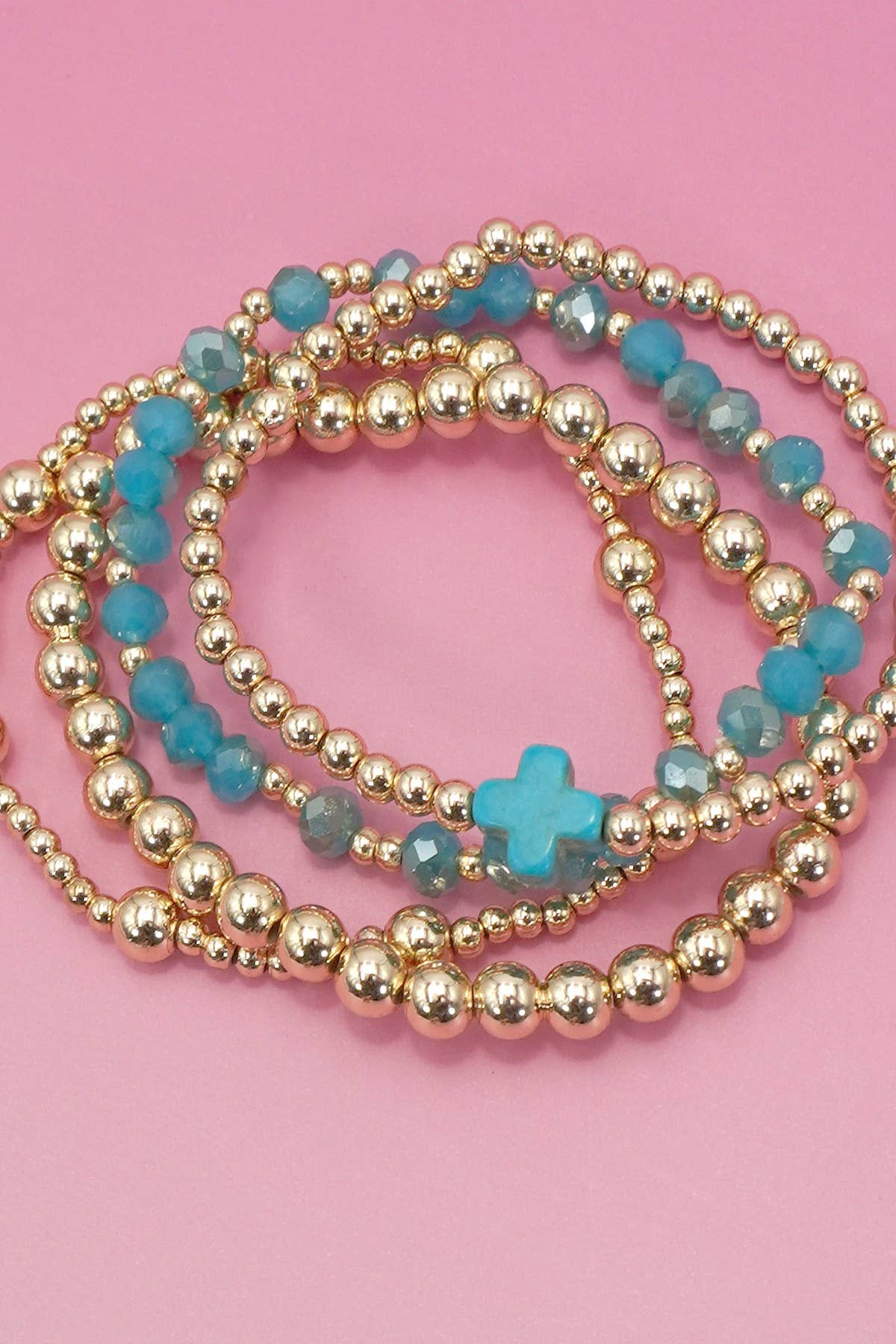 JOSSLYN BOHO CROSS MULTI  COLORFUL BEADED STRETCH BRACELET
