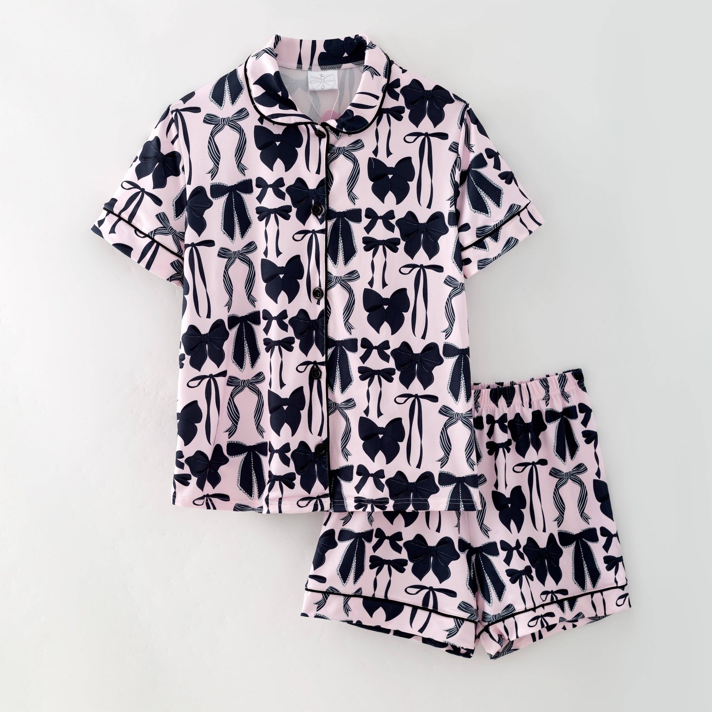 The Hair Bow Company - Pink Bow Pajama Set | Mom & Me Preppy Matching Summer PJs - Adult Medium