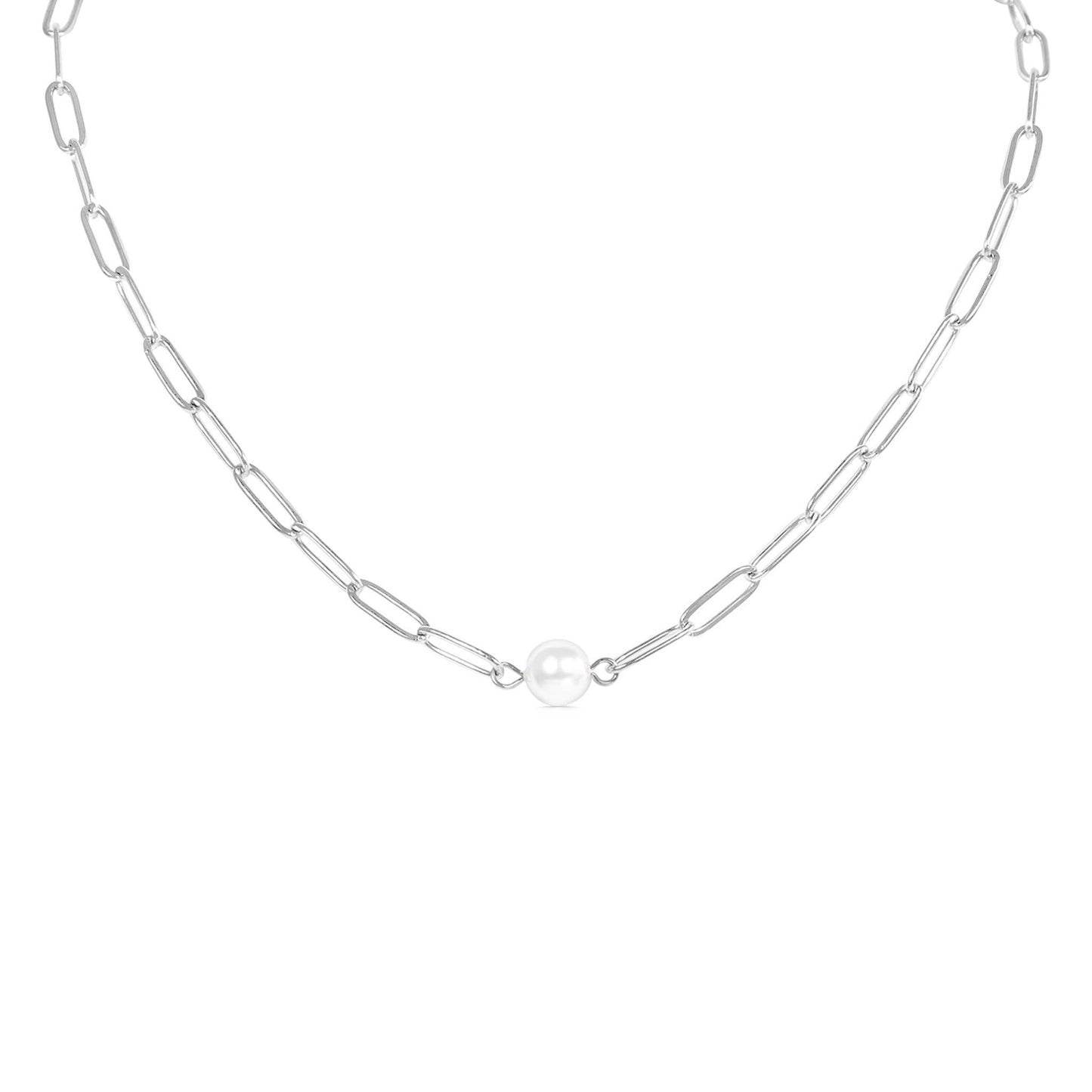 Gold Paperclip Necklace With Pearl