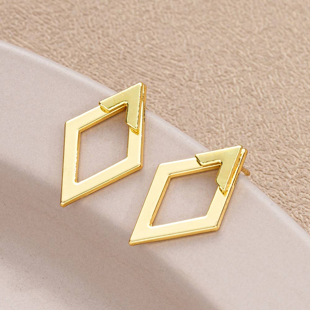 Simple Geometric Diamond Hollow Earrings Set