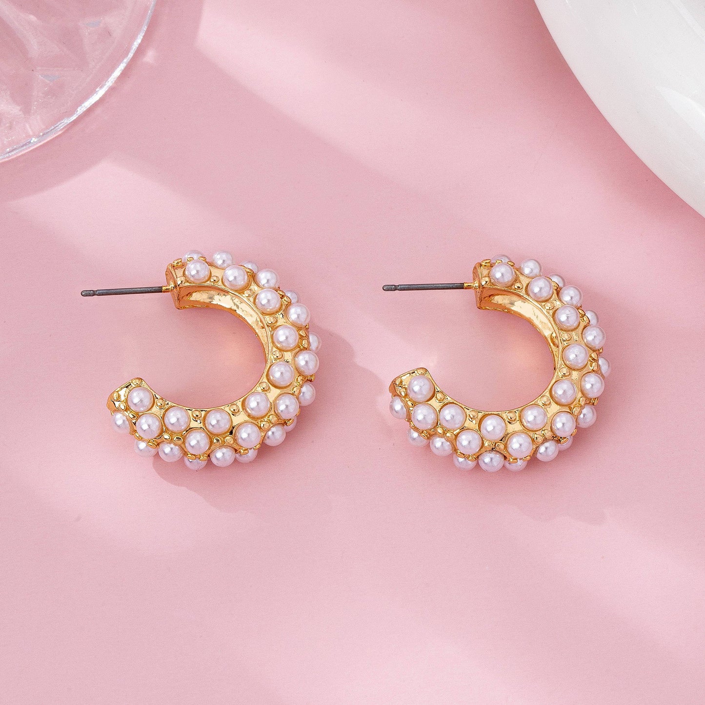 JOSSLYN Gold-Tone Multi-Pearl C-Hoop Earrings