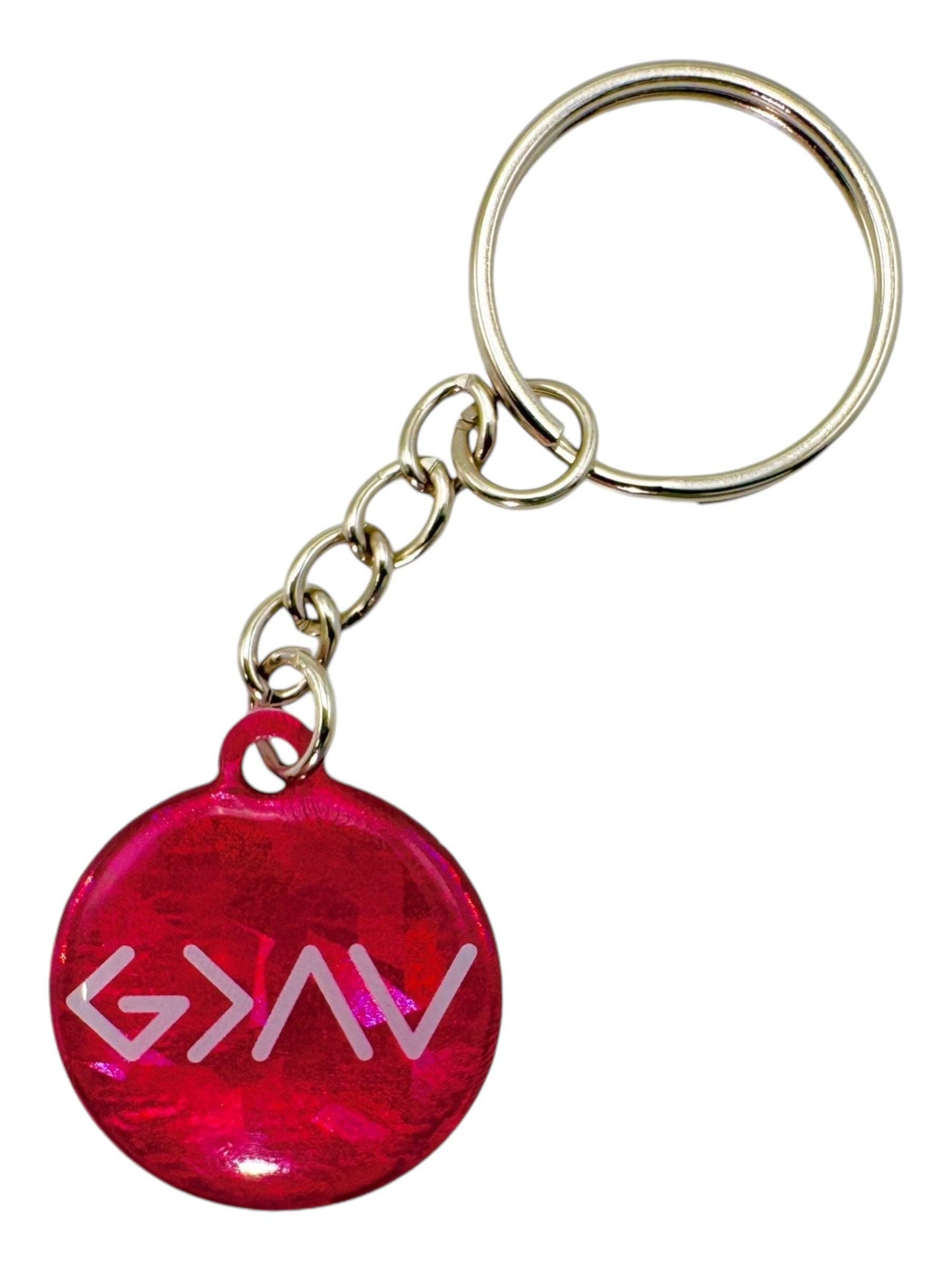 Versible - Tap To Pray™ - Prayer Tag Keychains Pink Crystal + God Is Greater