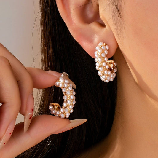JOSSLYN Gold-Tone Multi-Pearl C-Hoop Earrings