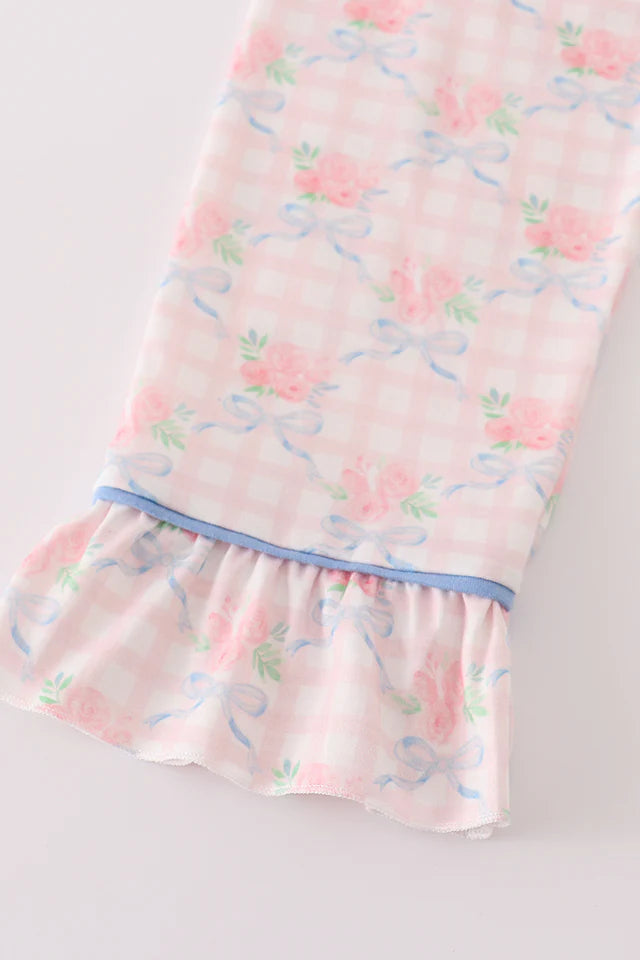 Abby & Evie Girl's Pink Floral Print Ruffle Pajamas Set