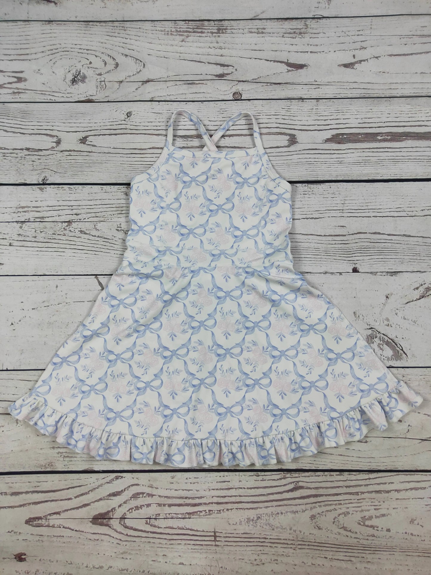 Flower Bow Print Girls Athletic Dresses 6-7T sassy kids palace