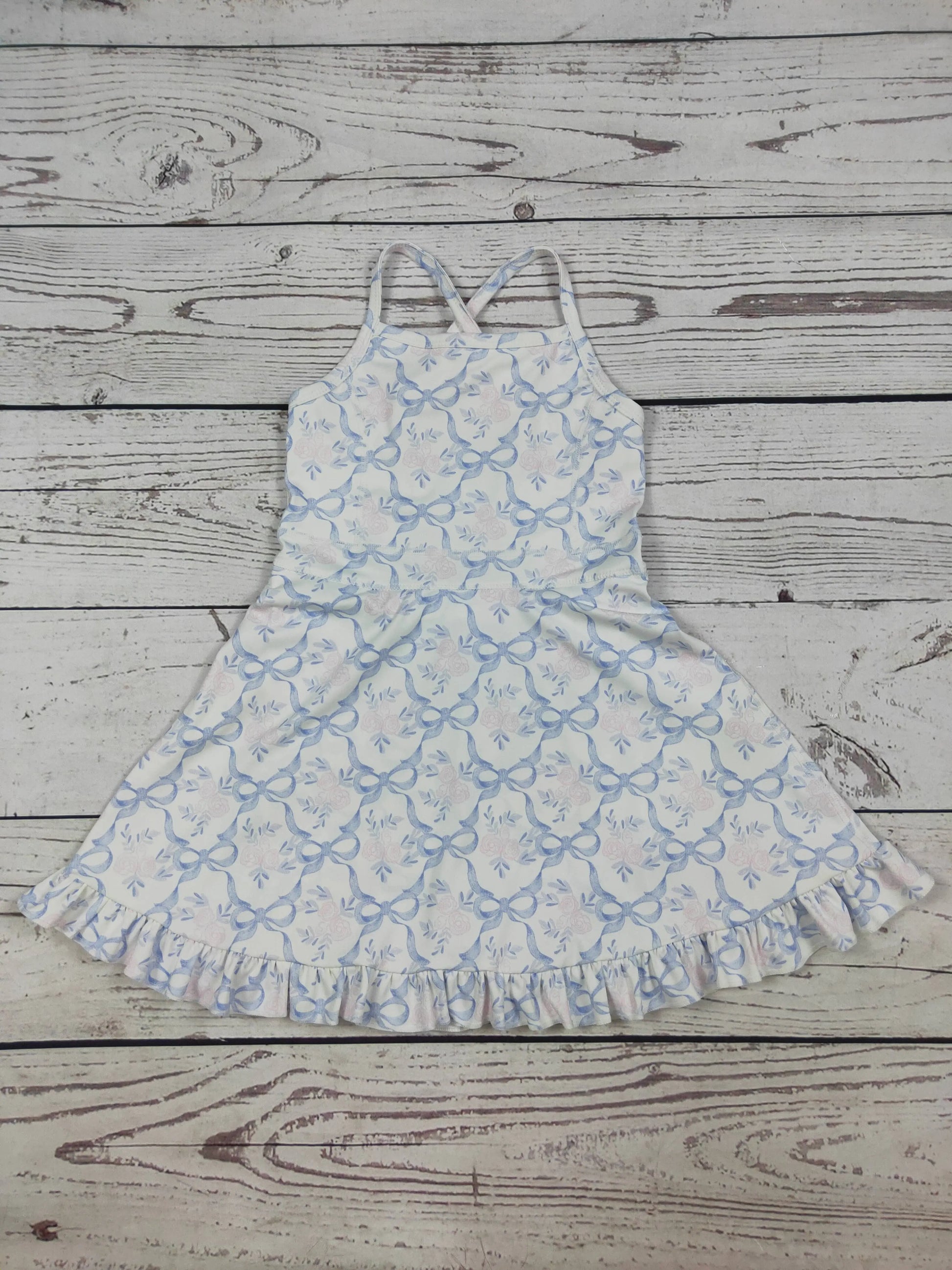 Flower Bow Print Girls Athletic Dresses 6-7T sassy kids palace