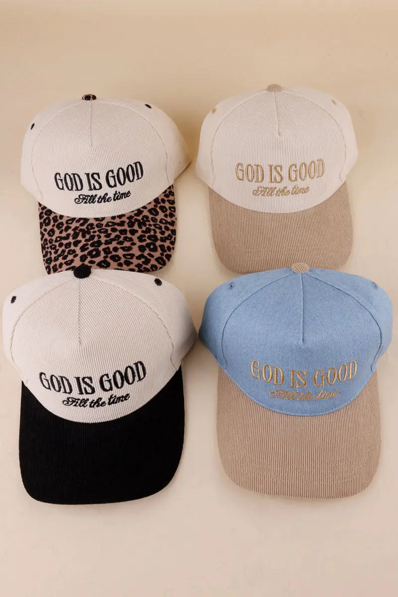 'God Is Good All The Time' Two Tone Corduroy Cap Zenana