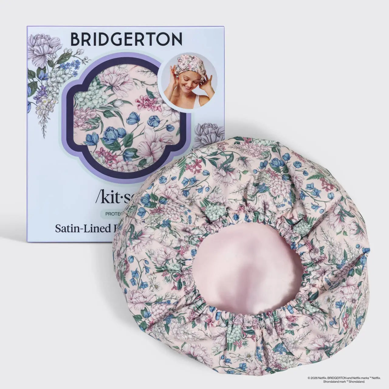 KITSCH - Bridgerton x Kitsch Satin-Lined Flexi Shower Cap in Wisteria KITSCH