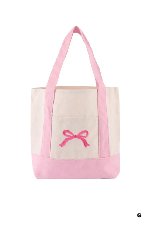 Mini Canvas Tote Bag - Pink Bow Zenana