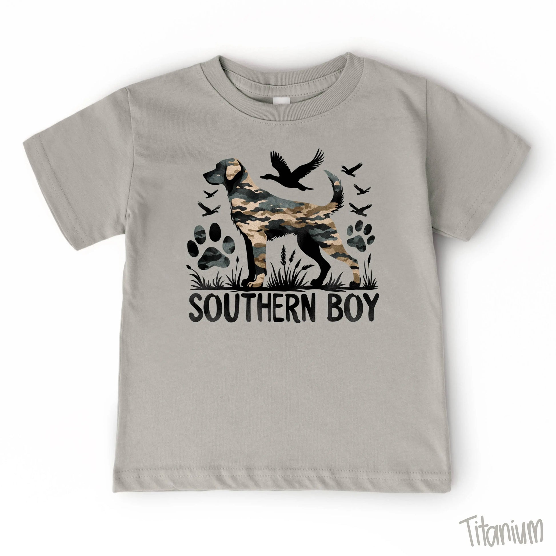 Southern Boy Duck Hunting Dog Boy Toddler Tee - Titanium - 3, 4, 5, 6 Painted Skies