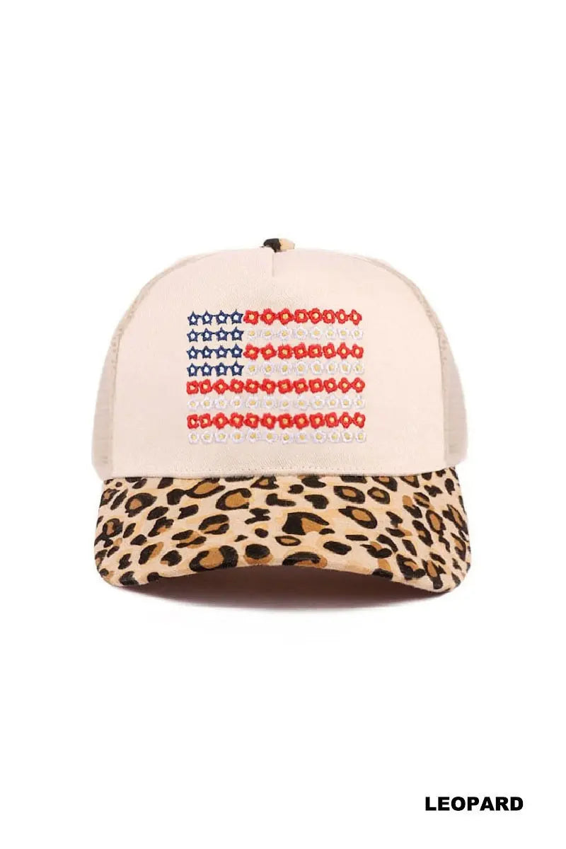 Star floral american flag two tone mesh snapback hat Zenana