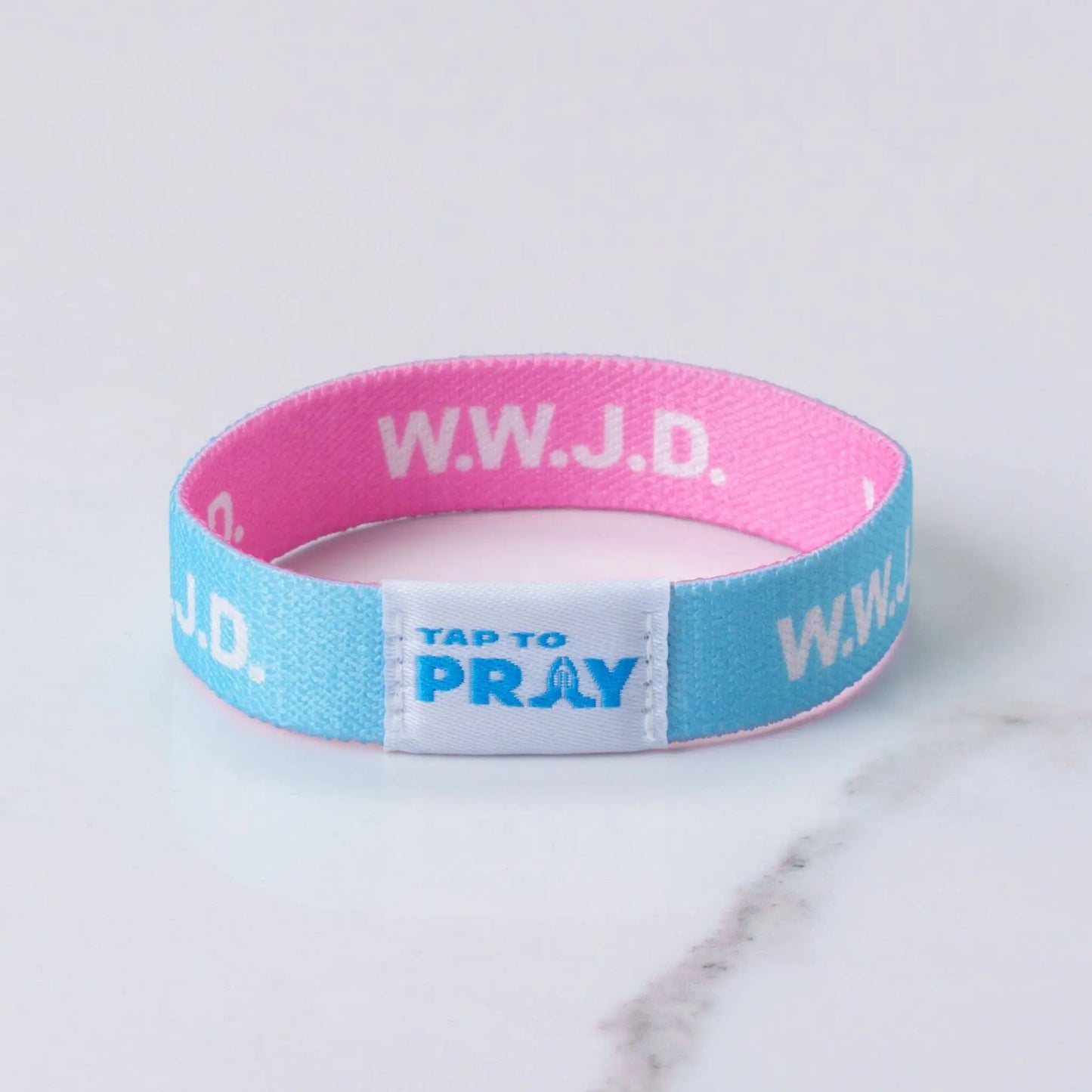 Tap To Pray Wristbands - Blue & Pink WWJD - X-Small Versible