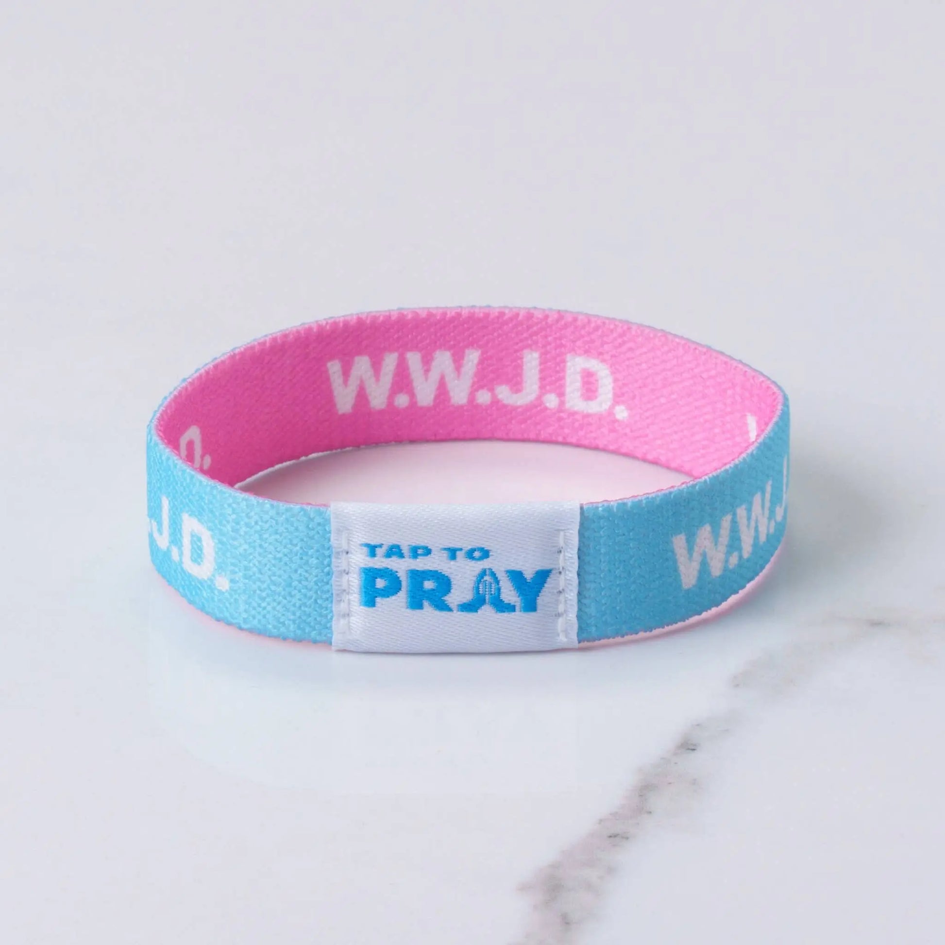 Tap To Pray Wristbands - Blue & Pink WWJD - X-Small Versible