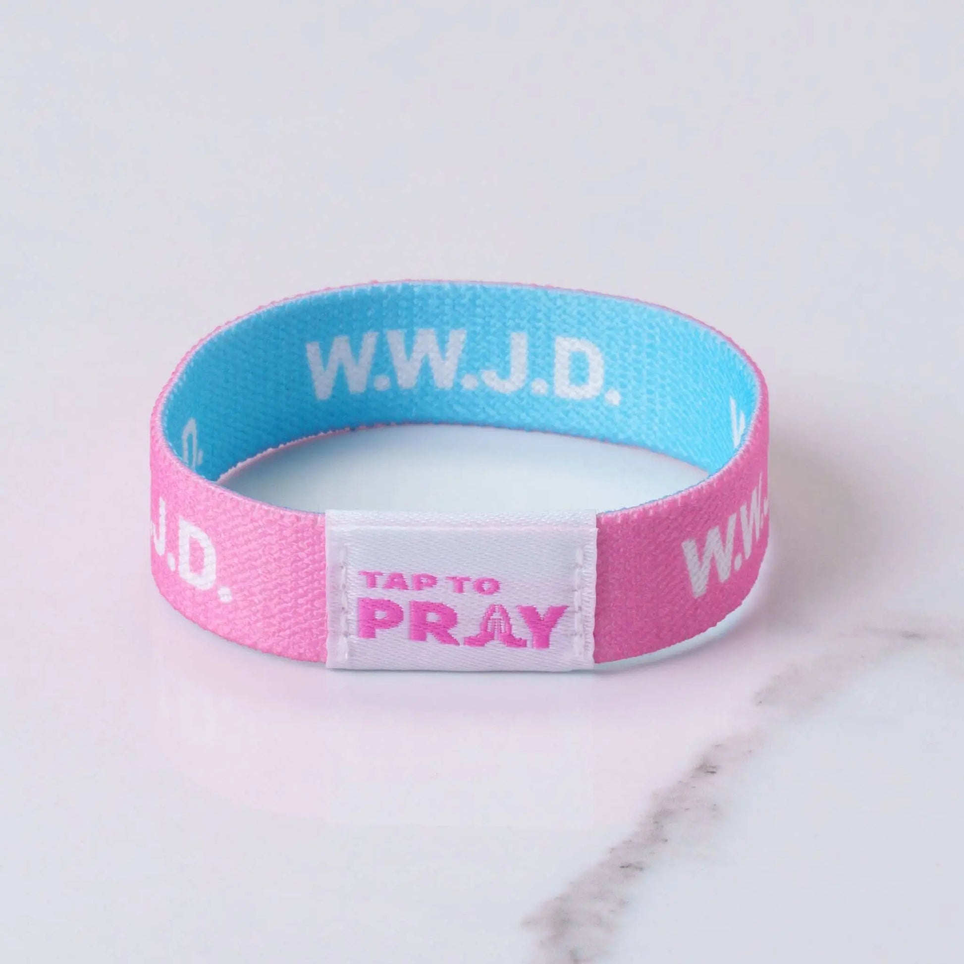Tap To Pray Wristbands - Blue & Pink WWJD - X-Small Versible