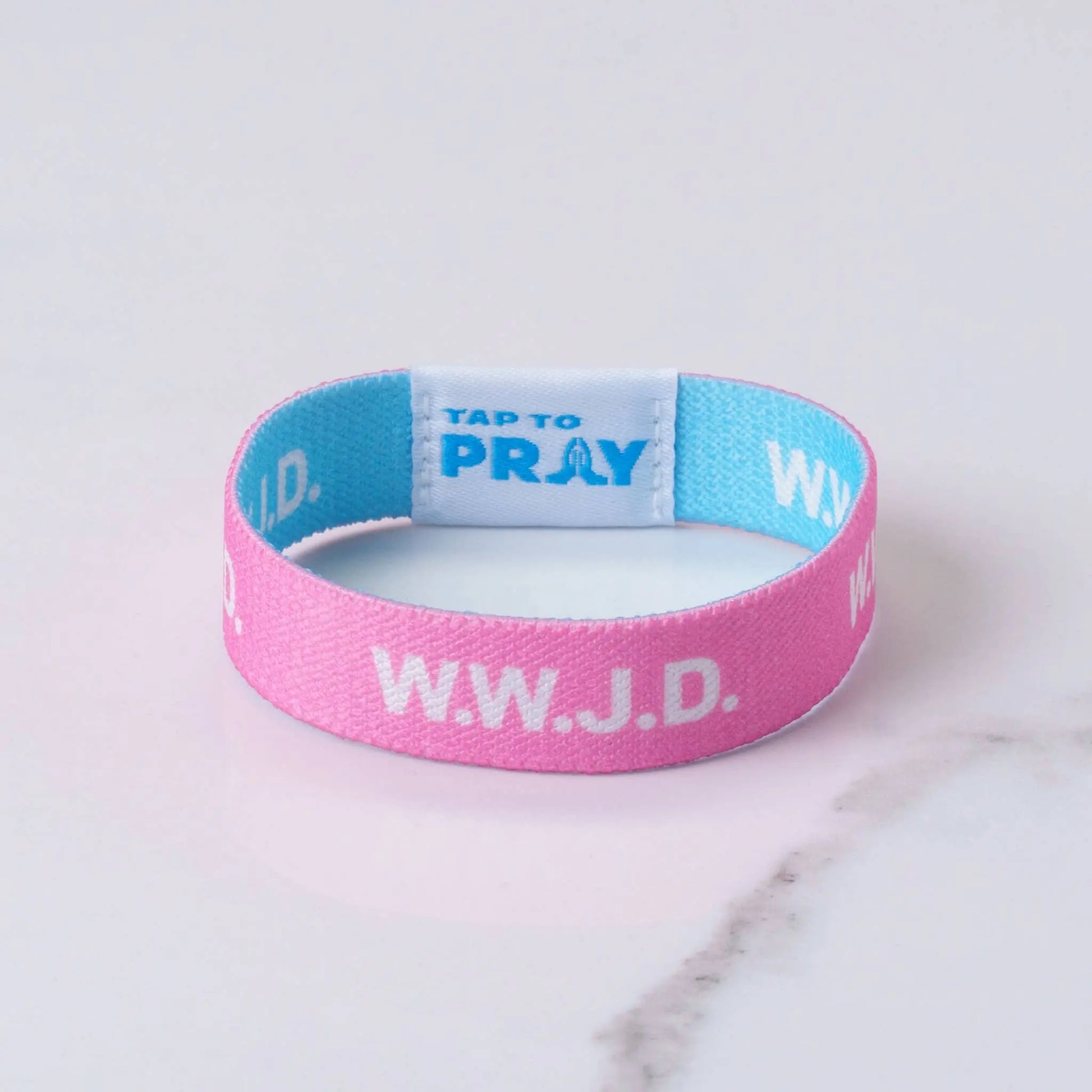 Tap To Pray Wristbands - Blue & Pink WWJD - X-Small Versible