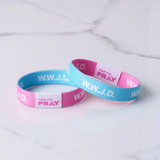 Tap To Pray Wristbands - Blue & Pink WWJD - X-Small Versible