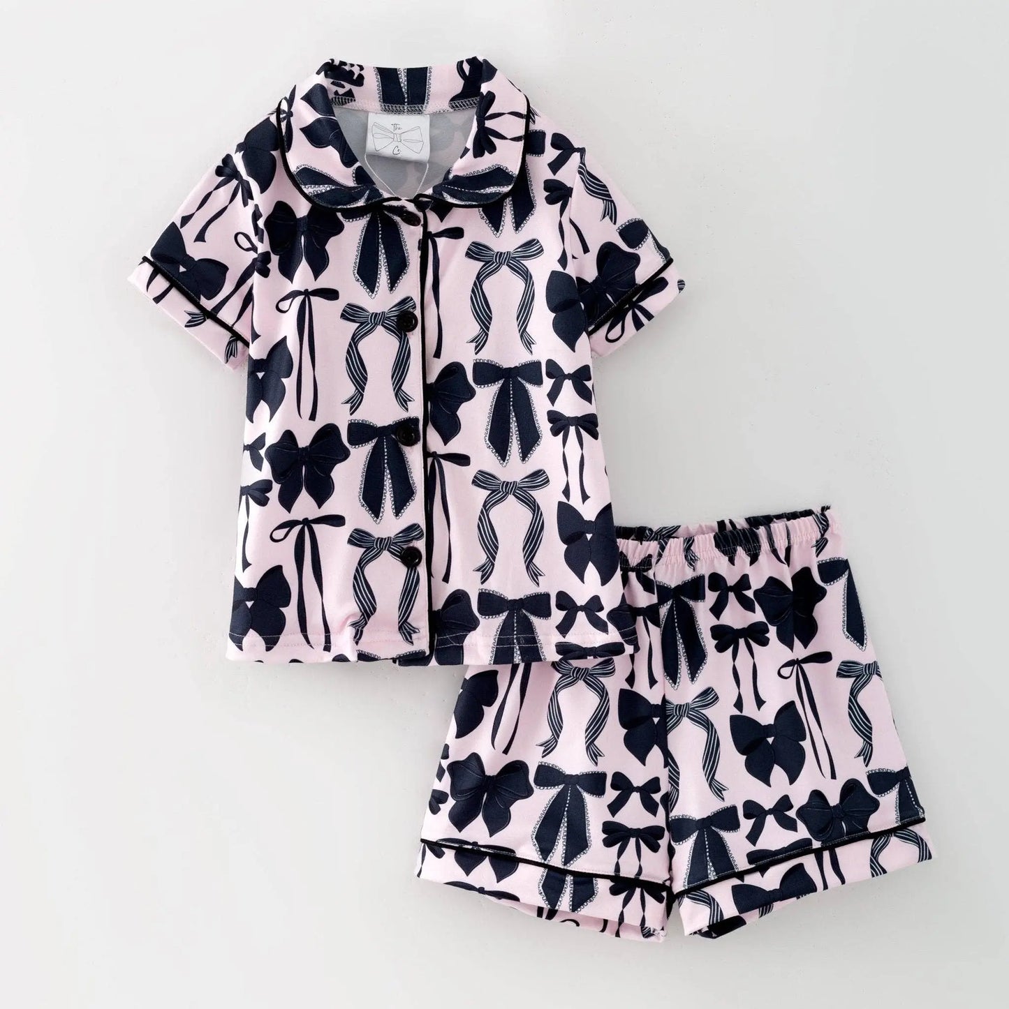 Pink Bow Pajama Set | Mom Preppy Matching Summer PJs - Adult Medium The Hair Bow Company