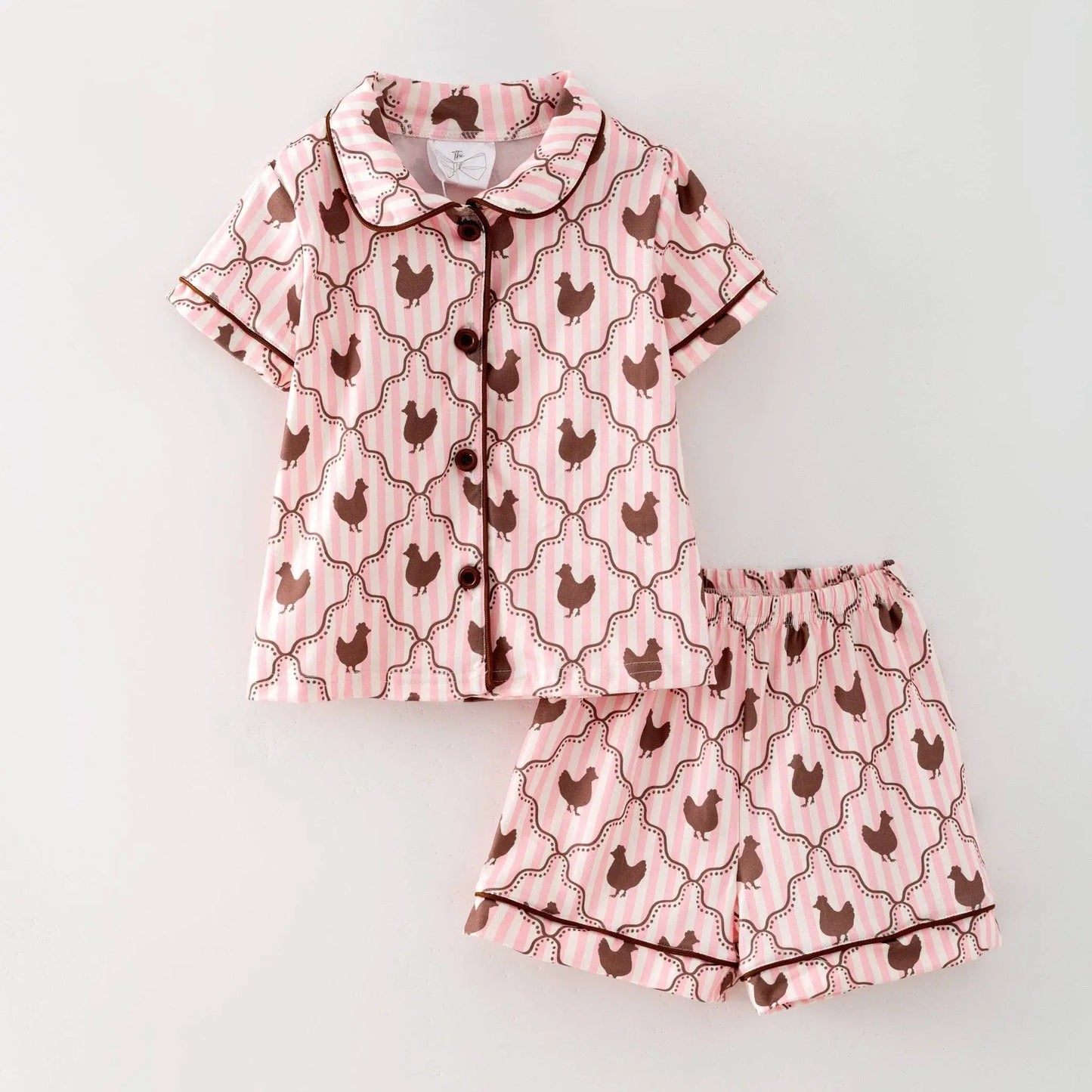 Pink Chicken Coop Pajama Set | Girls Farm Pajamas - Size 7 The Hair Bow Company