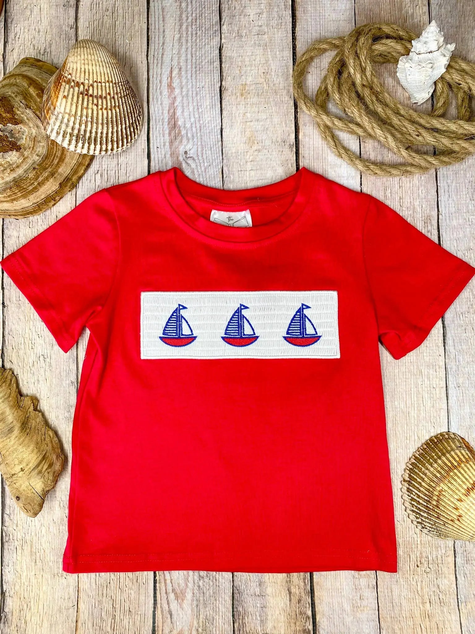 Red Smocked Sailboat Shirt - Size 4T The Hair Bow Company